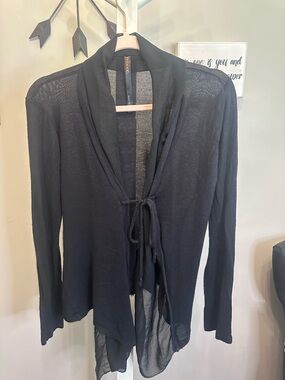 Renee C. Black Sheer Tie-Front Draped Cardigan